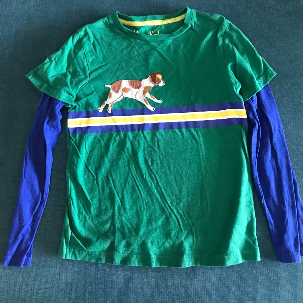 Green & Blue Kids Long-Sleeve Layered Tee with Dog Graphic Size 9/10